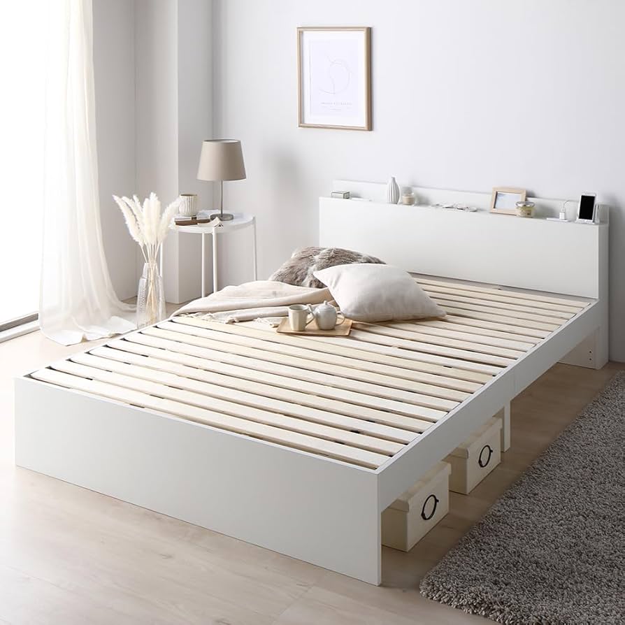 Amazon｜RASIK ベッド シングル フレームのみ ホワイト 棚 コンセント