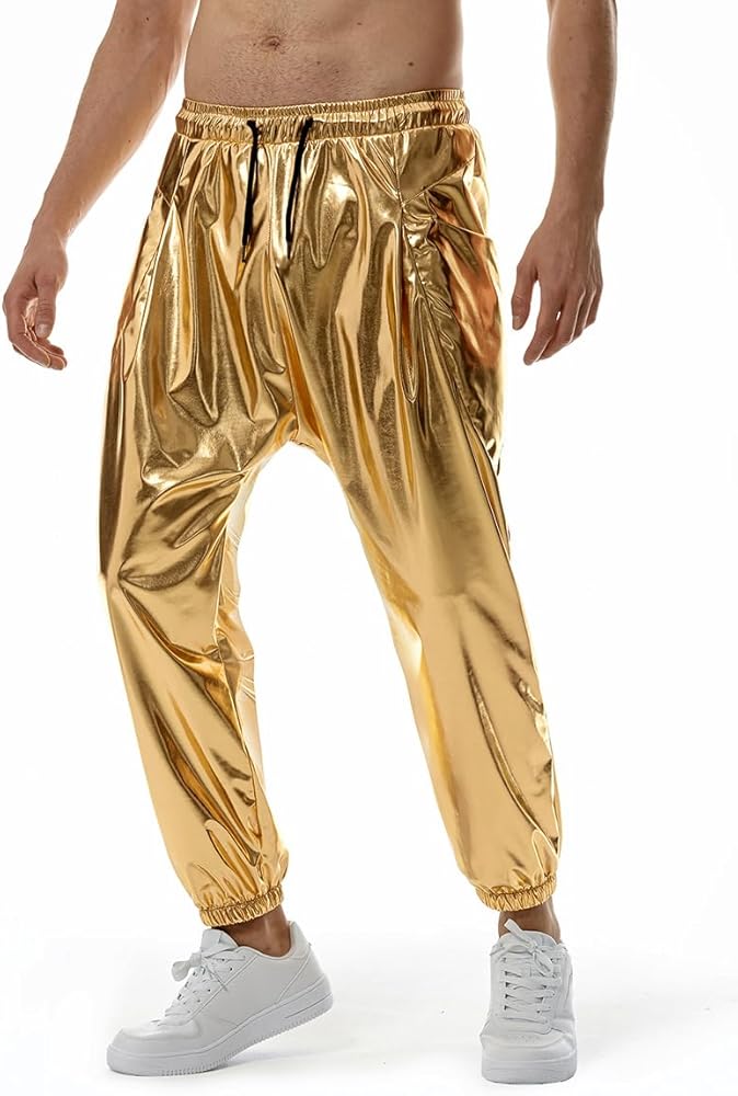 GRAJTCIN Metallic Shiny Jogger Sweatpants for Men 70s/80s Disco
