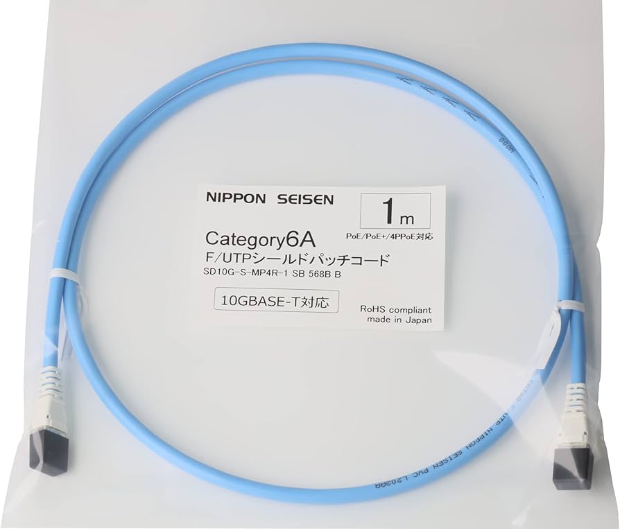 Amazon.co.jp: 日本製線 Cat6A シールドLANケーブル 26AWG単線 水色1m