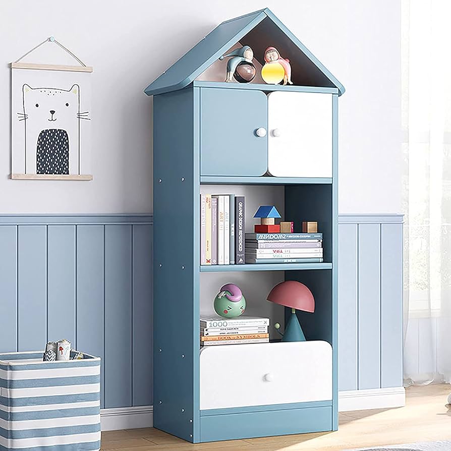 Amazon.co.jp: 木製の本棚、家型の本棚ドールハウス、ドアと引き出し