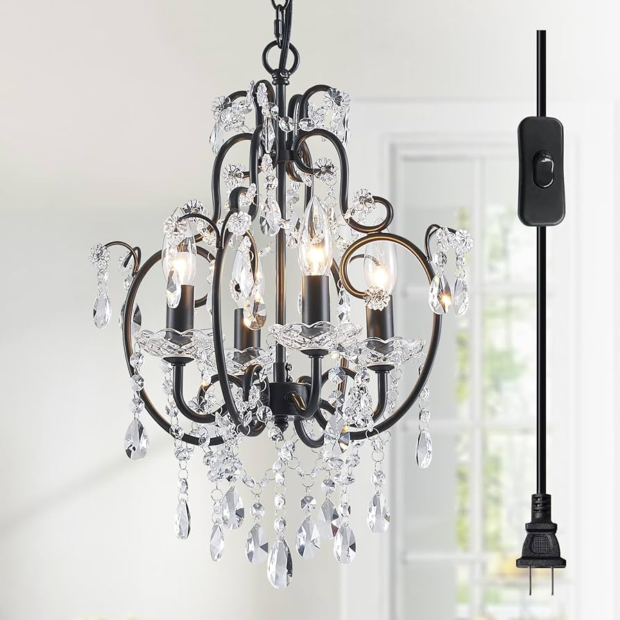Saint Mossi 4-Lights Crystal Chandelier with Plug, Black