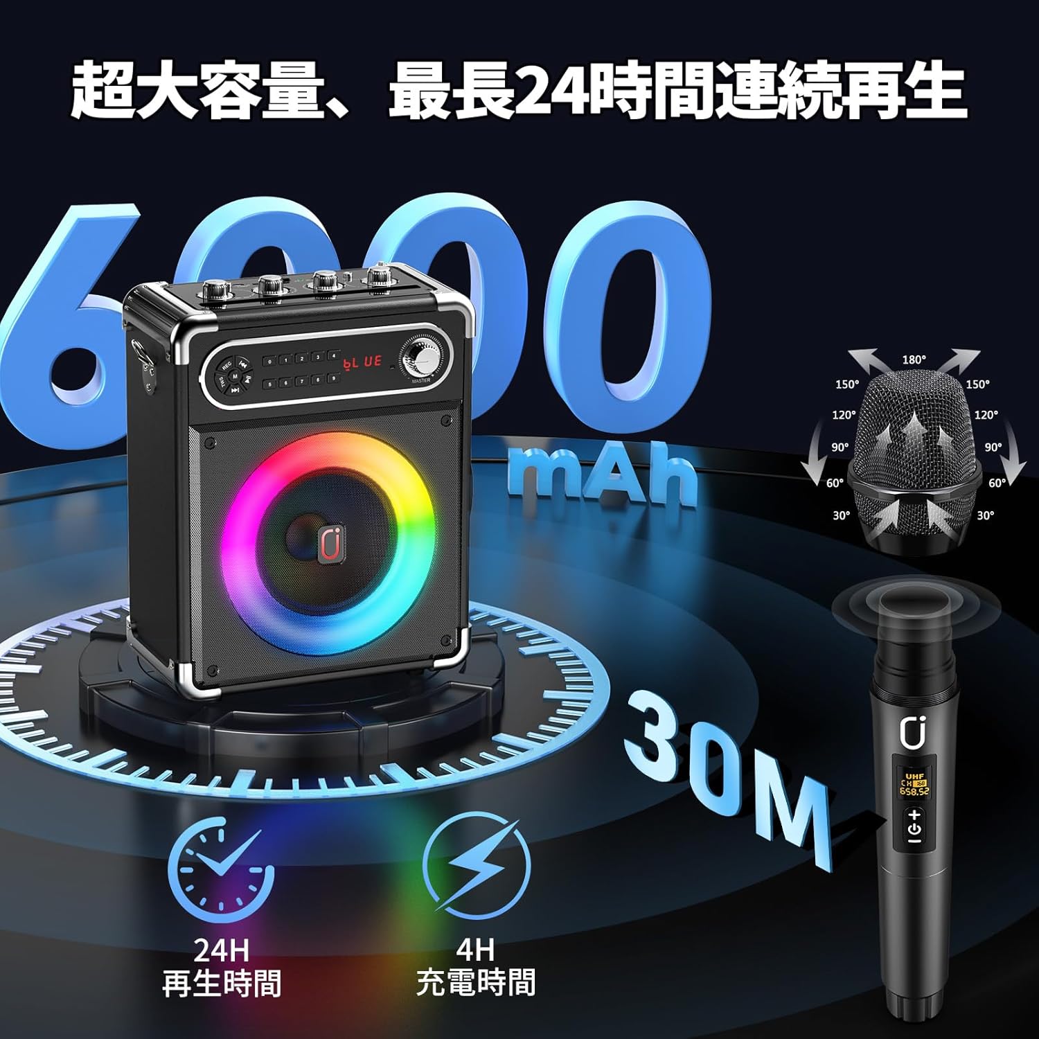 JYX ポータブル PA スピーカーシステム（デュアルワイヤレスマイク付き