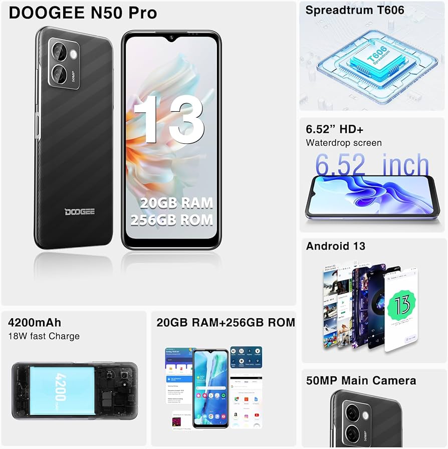Amazon.com: DOOGEE N50 PRO Cell Phone,Android 13 Smartphone,20GB+