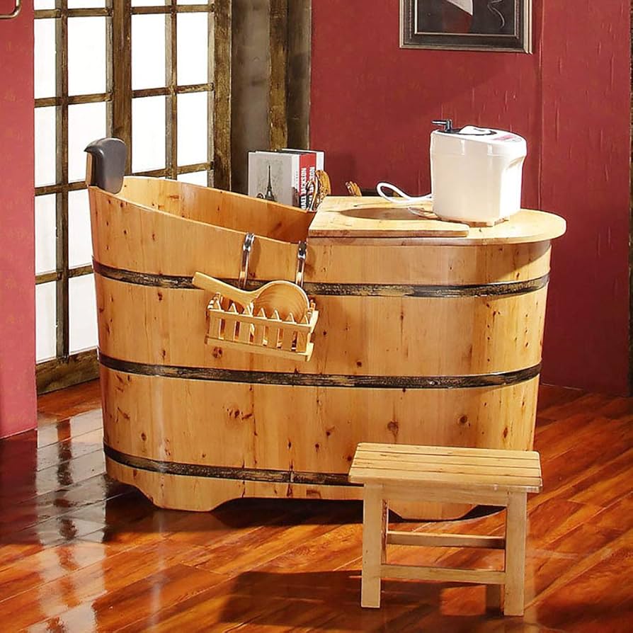 Amazon｜Fu蒸木製樽、浴槽サウナ樽木、樽浴槽浴槽fu蒸サウナ風呂樽、蓋