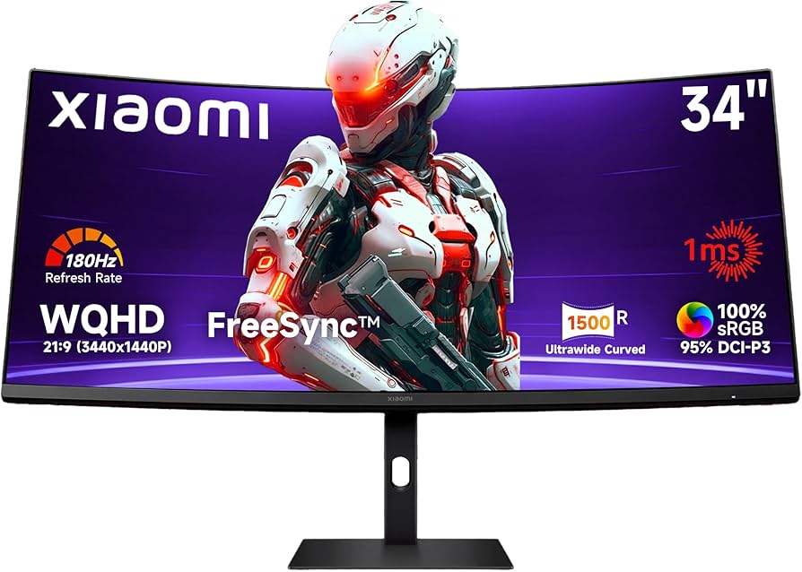 Amazon.com: XIAOMI 34 inch Curved Gaming Monitor, 180HZ 1ms 1500R