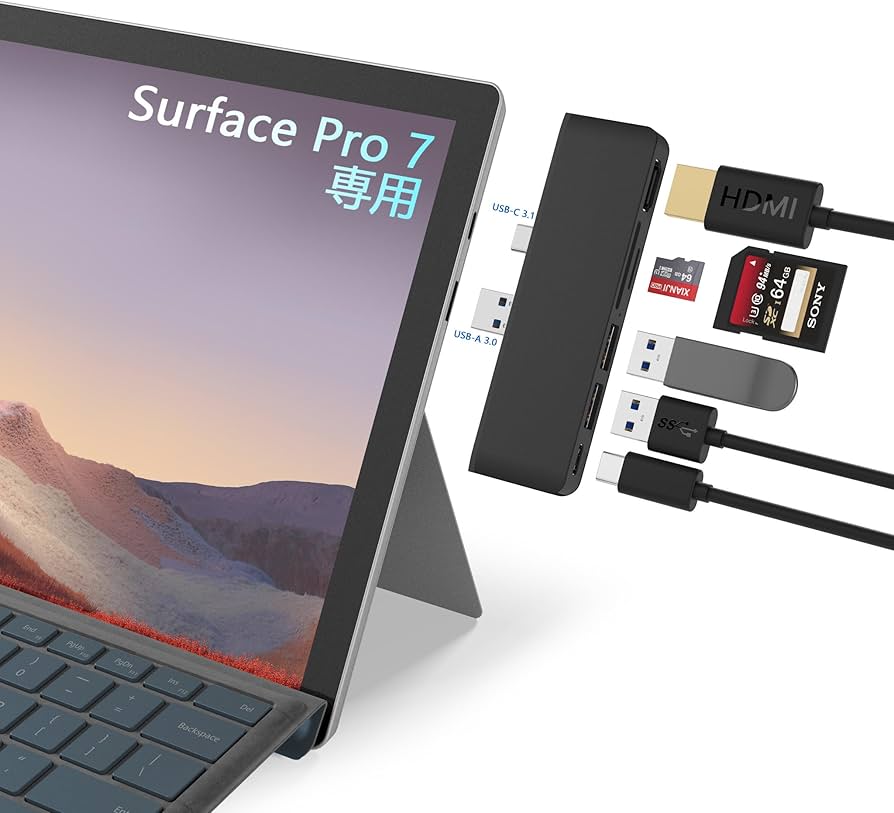 Amazon | Surface Pro 7 USB ハブ 6-in-1 Surface Pro 7 ハブ 4K@30Hz