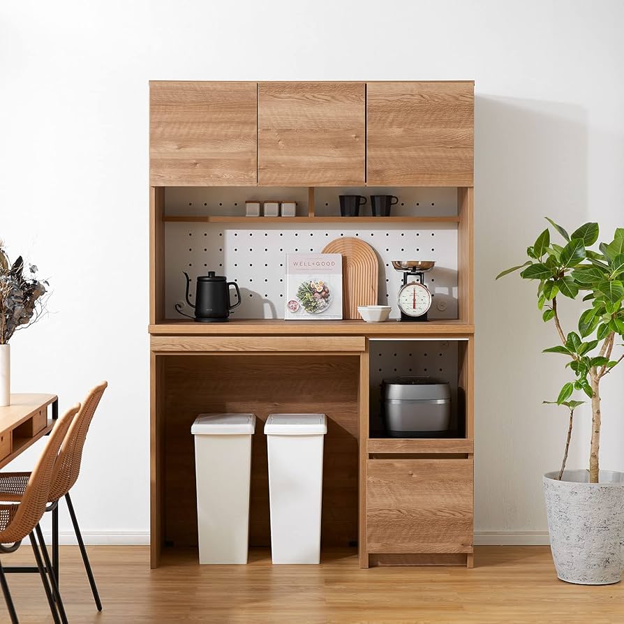Amazon｜LOWYA ロウヤ 食器棚 完成品 キッチン収納 ゴミ箱 おしゃれ