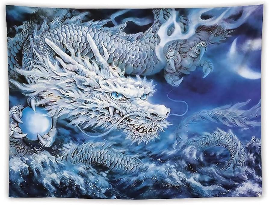 Amazon.co.jp: タペストリー 白龍 龍神 壁掛け おしゃれ 大判 布