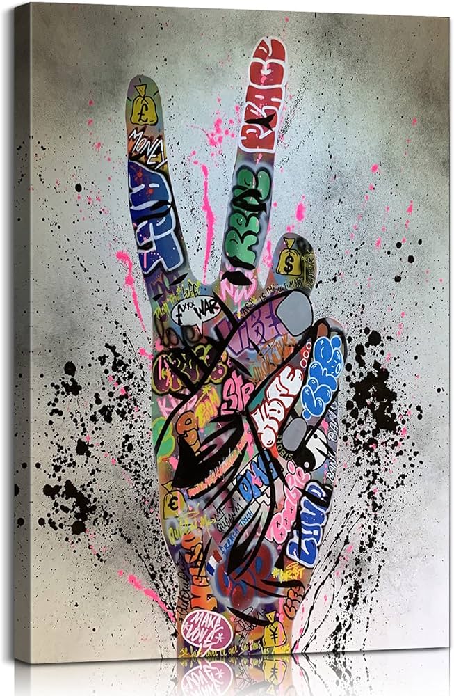 Amazon.com: Victory Hand Graffiti Wall Art Colorful Graffiti