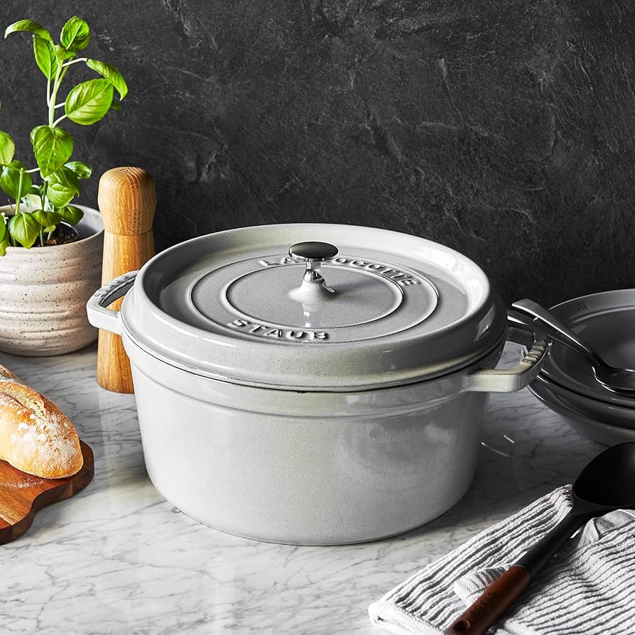 Amazon.com: Staub Cast Iron 7-qt Round Cocotte - White Truffle