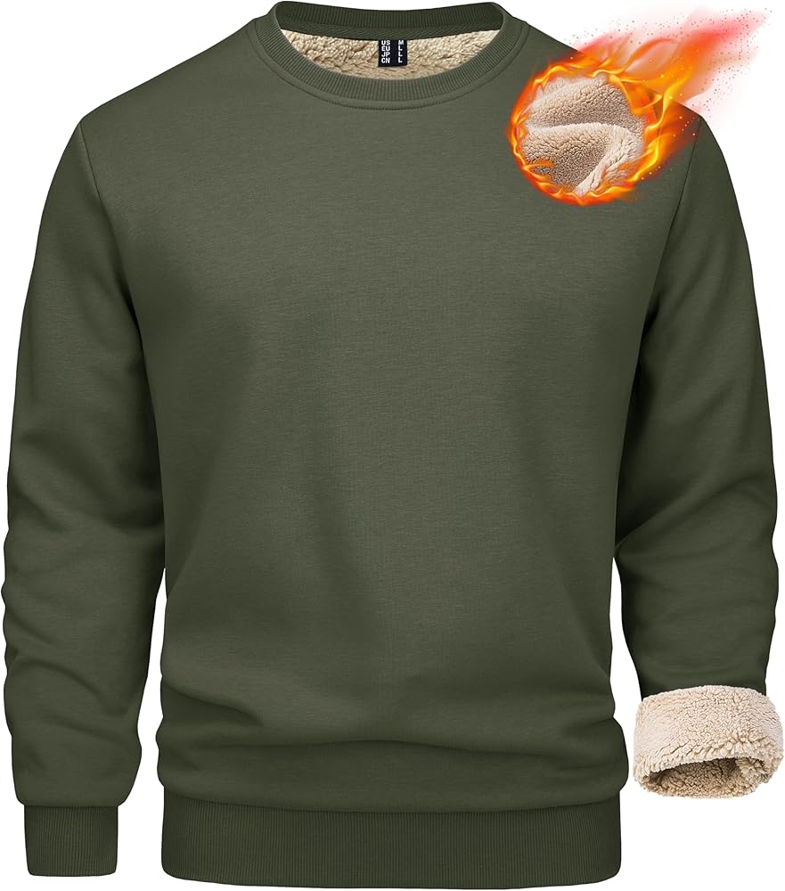MAGCOMSEN Mens Sherpa Pullover Warm Winter Sweatshirt Crewneck
