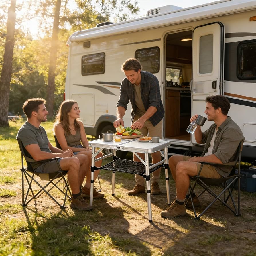 YUFIFAIRY Small Folding Camping Table, 2ft Portable Table with 3