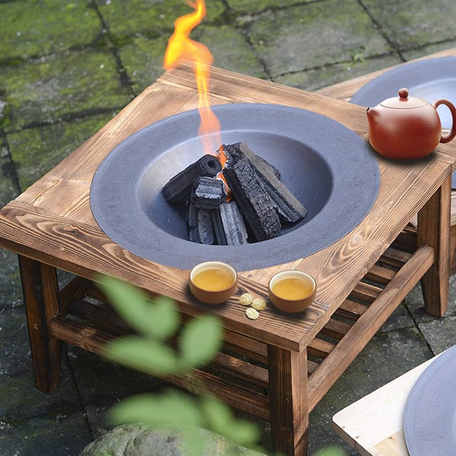 FMXYMC Double Layer Fire Pit Table, Built-In Fire Bowl with Wood