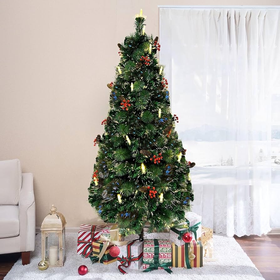 Amazon.co.jp: クリスマスツリー 120cm【七色に光るファイバーツリー