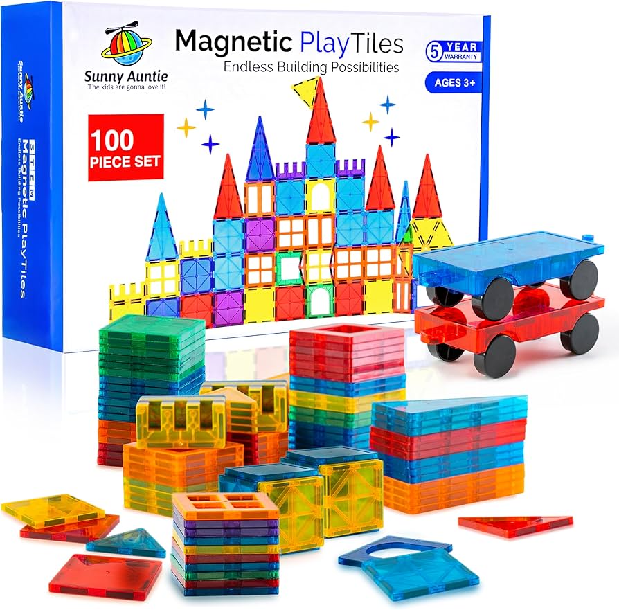 Amazon.com: SUNNY AUNTIE Magnetic Tiles 100 PCS with 2 Cars