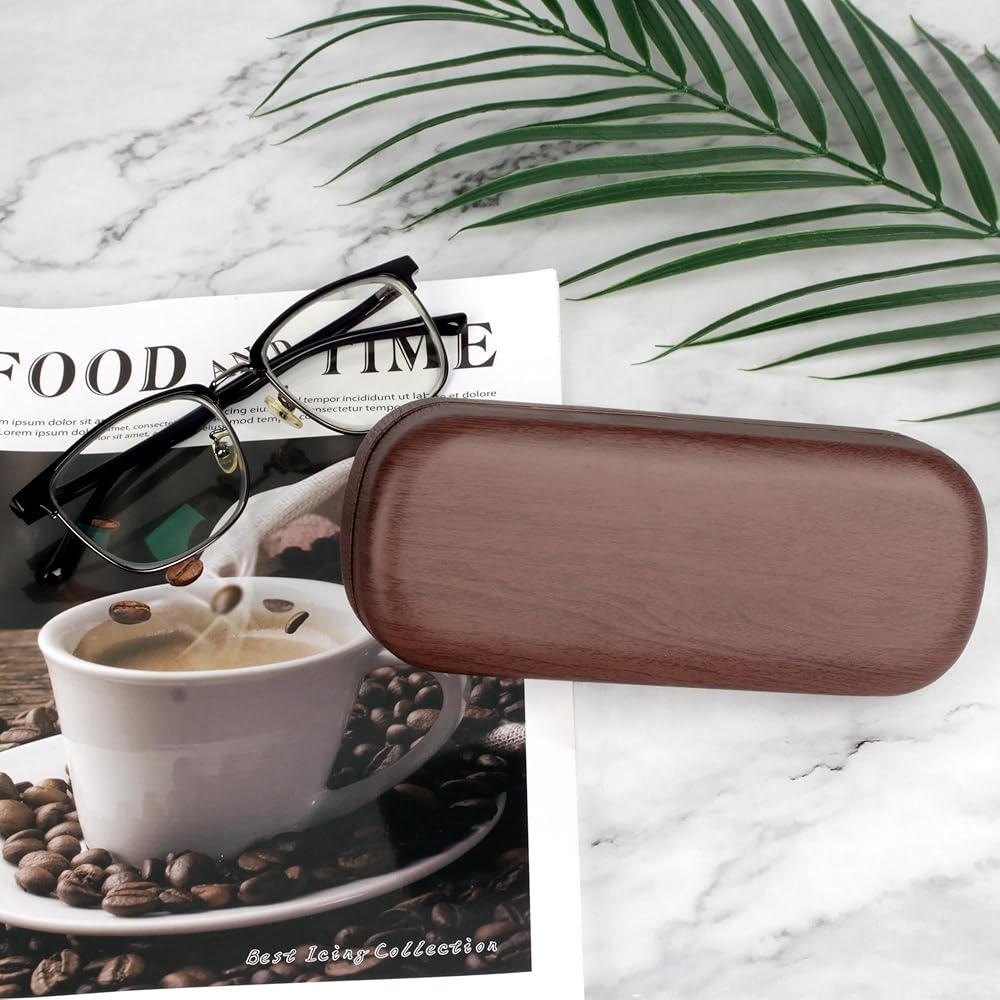 KUHEITAER Hard Shell Eyeglasses Sunglasses Case, Simple Wood Grain