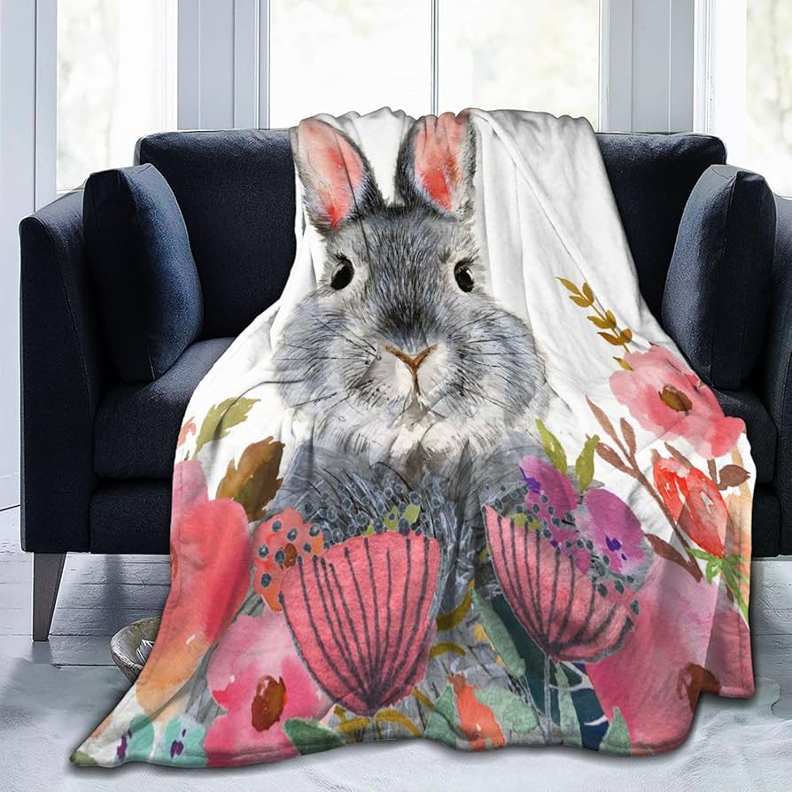 Amazon｜毛布 うさぎ 兎 ウサギ 花 可愛い (1） ブランケット
