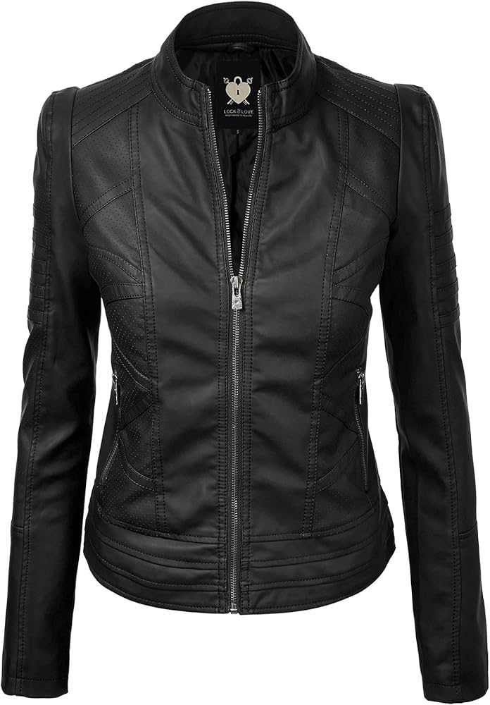Lock and Love LL WJC746 Womens Vegan Leather Motorcycle Jacket XS