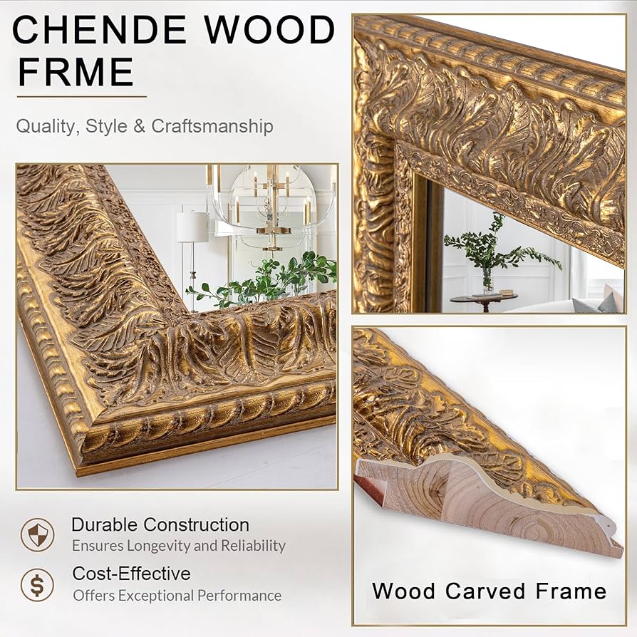 Amazon.com: Chende Vintage Gold Mirror for Decor, Large Bathroom