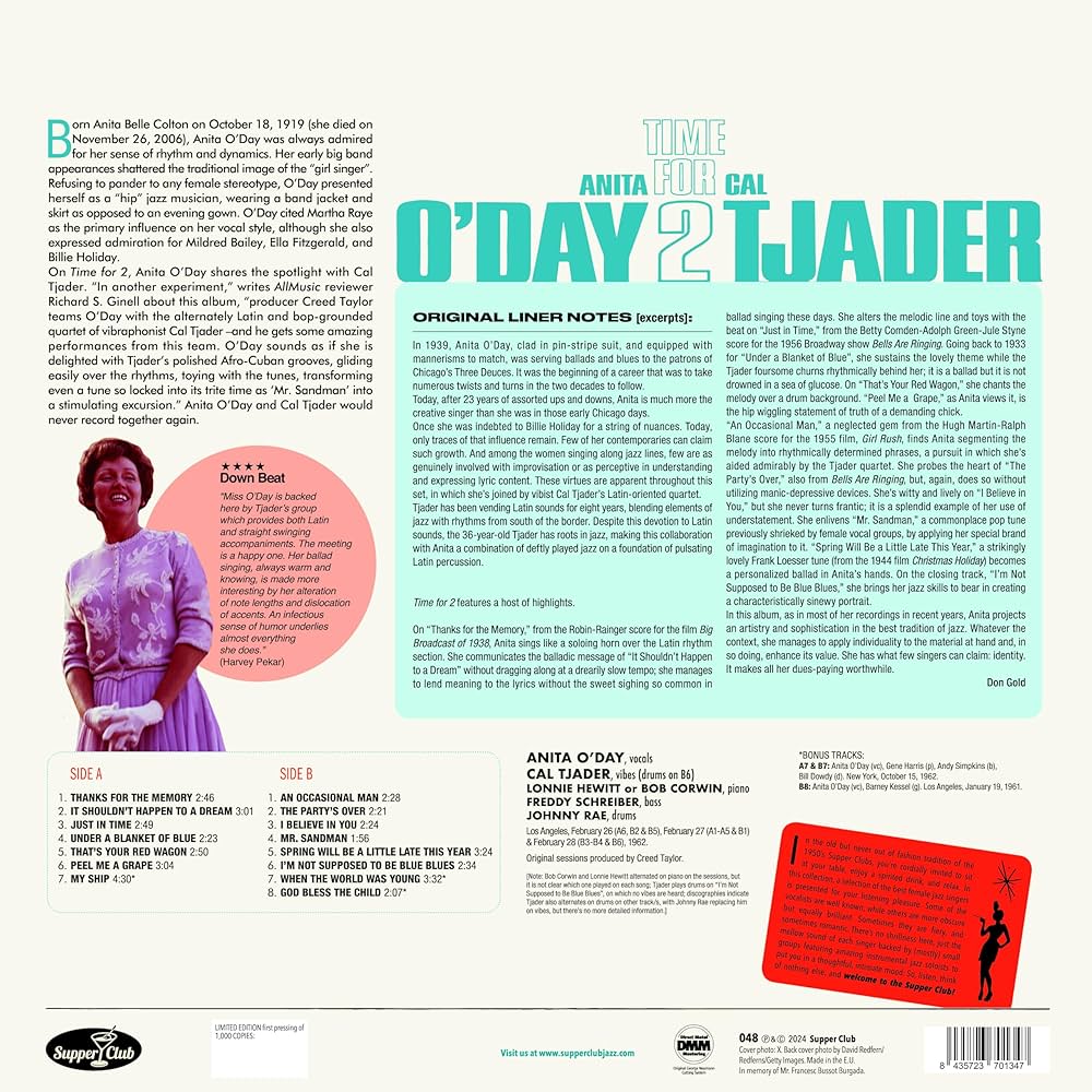 Amazon | Time For 2 (180グラム重量盤レコード) | Anita O'day / Cal