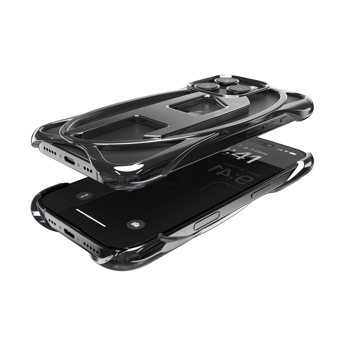 iPhone 16 Proケース CAGED D GLOSSYバンパー シルバー – MiraiSell