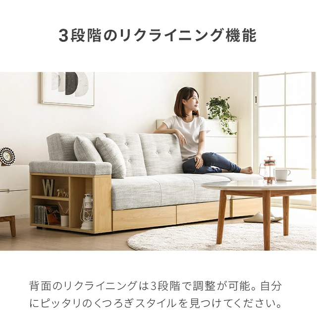 幅165/209/260cm・傷に強いペット対応生地も] 収納付き3人掛け多機能