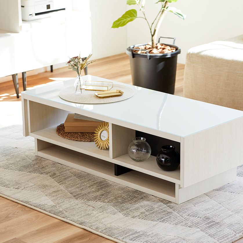 大川家具｜モーブル センターテーブル 幅110cm｜ガラス 木目調