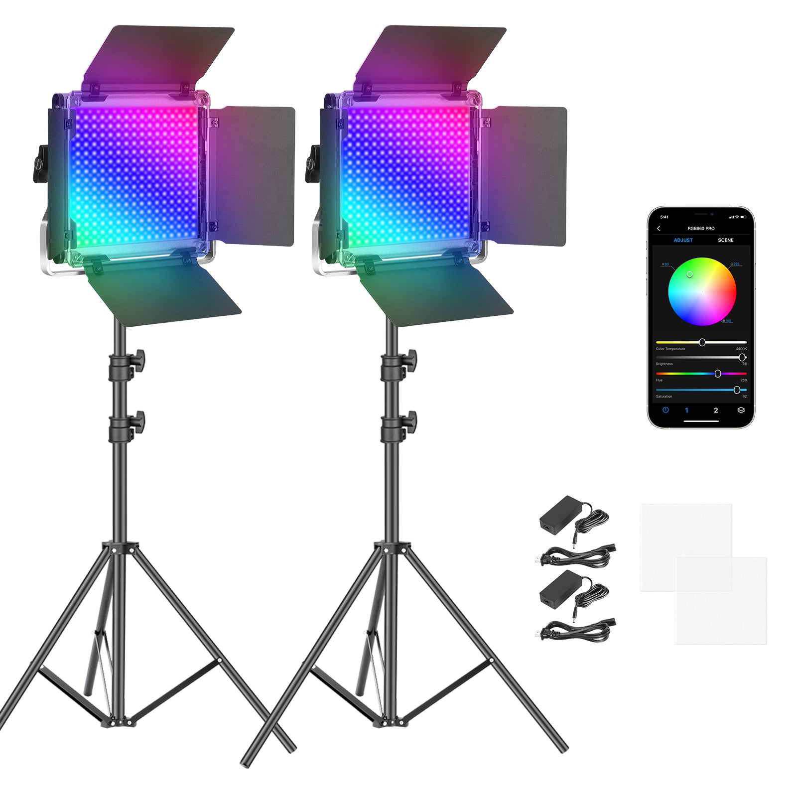 NEEWER 2パック 660PRO RGB アプリ制御可 LEDビデオライトキット