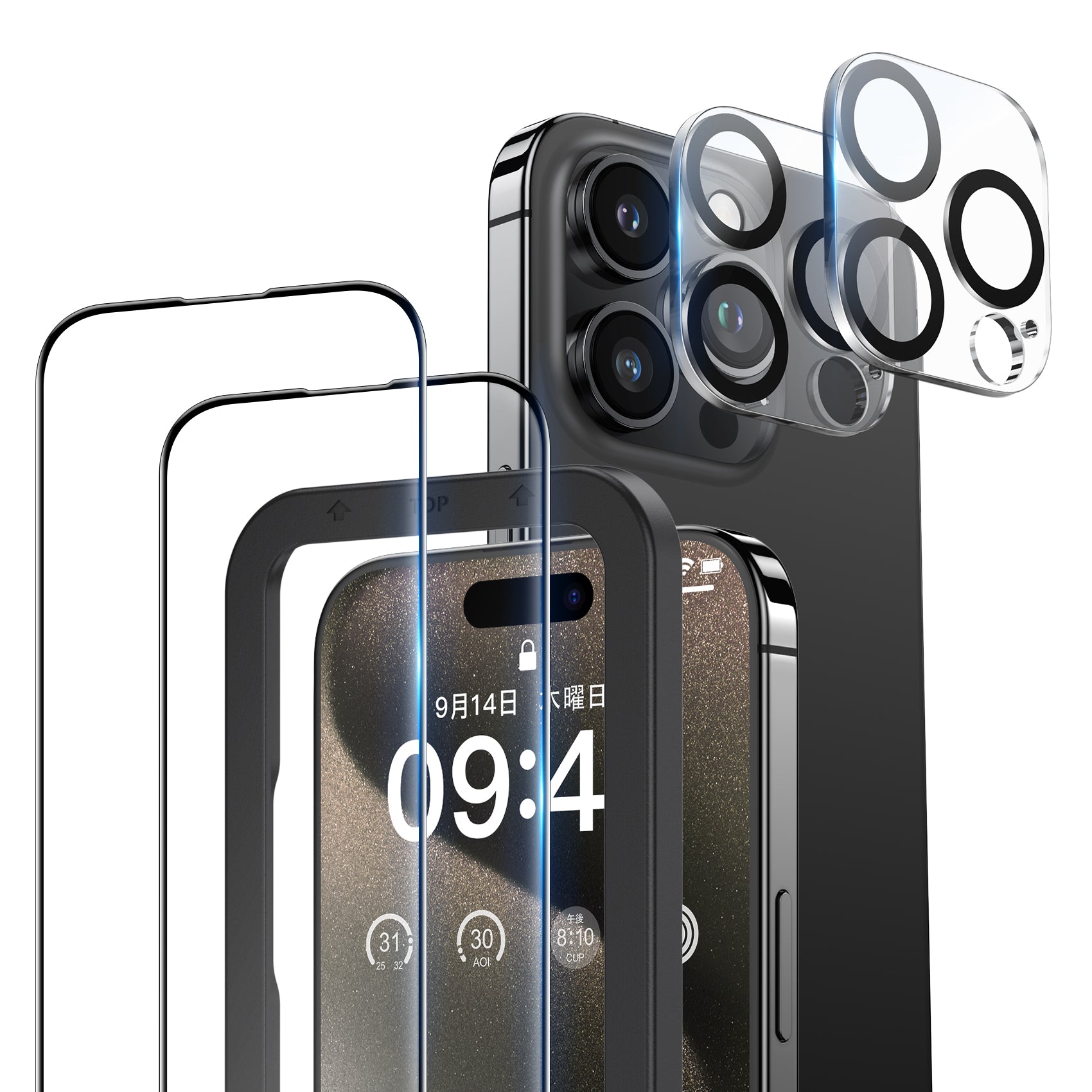 NIMASO iPhone 15/Plus/Pro/Pro Max用 ガラスフィルム + カメラ