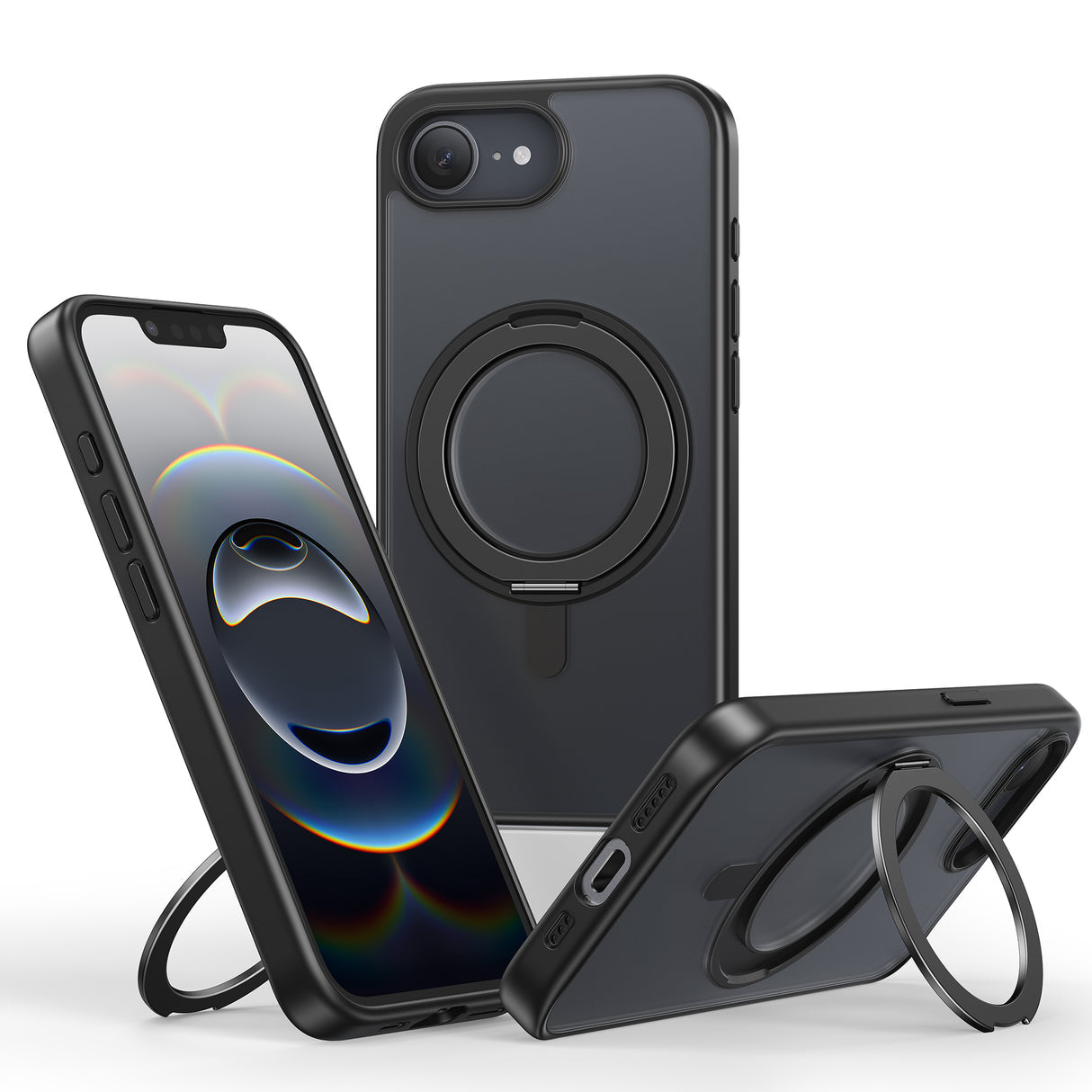 NIMASO iPhone 16eケース 360°スタンド付き 縦横両対応 MagSafe