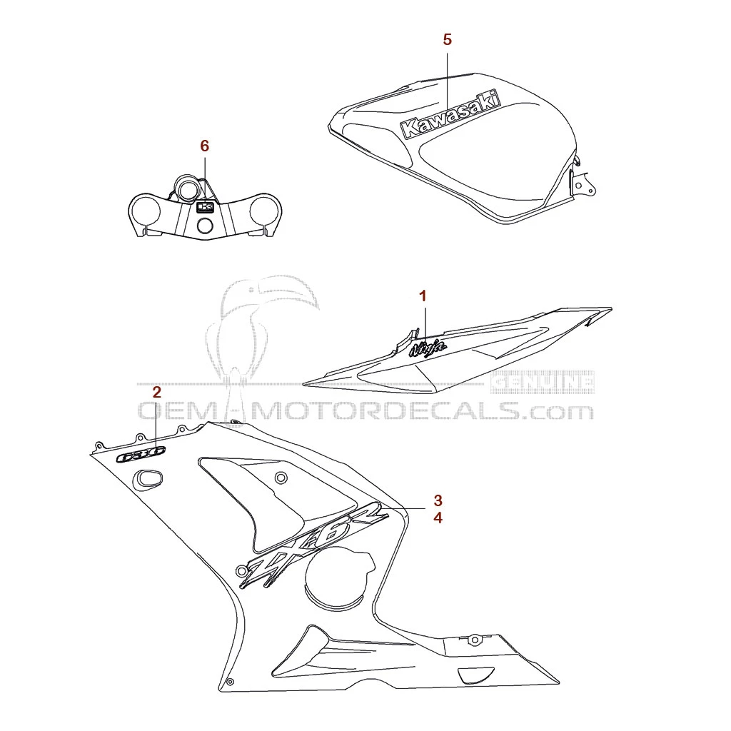 OEM Decals Kawasaki ZX6R 2003 - Blue • Original Stickers