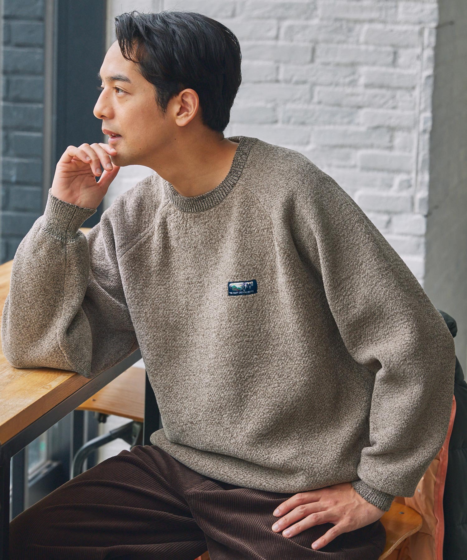 マルチファンクショナル 配色モールヤーン ラグランスリーブ オーバー