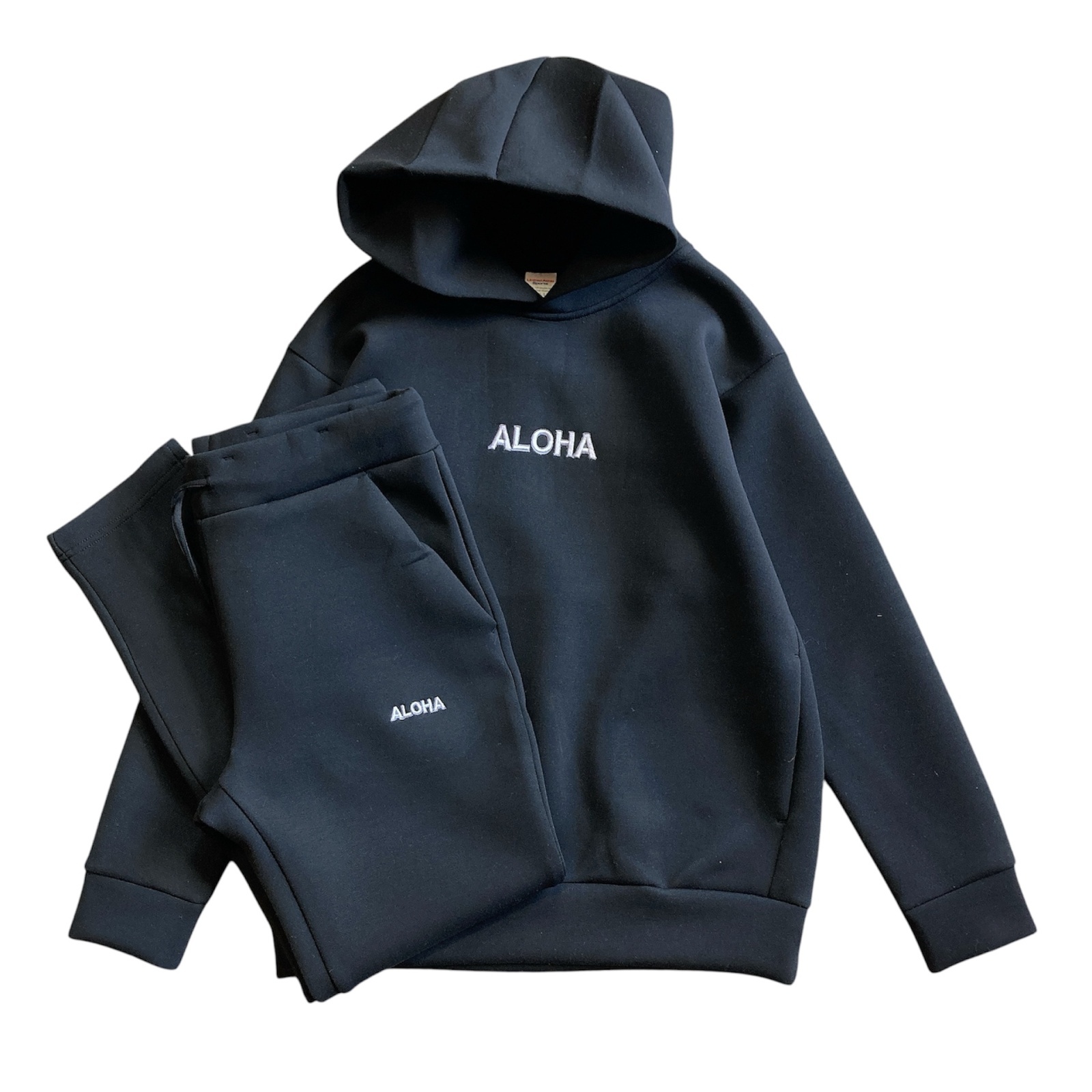 W/D】ダンボールニット 刺繍 セットアップ (BLACK)