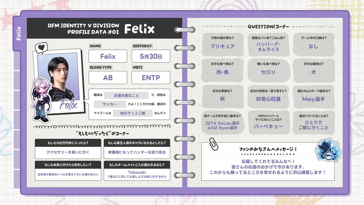 ㅤㅤ IDV部門 プロフ帳企画がはじまりました 📒´- 全部でコ－チ含めて8
