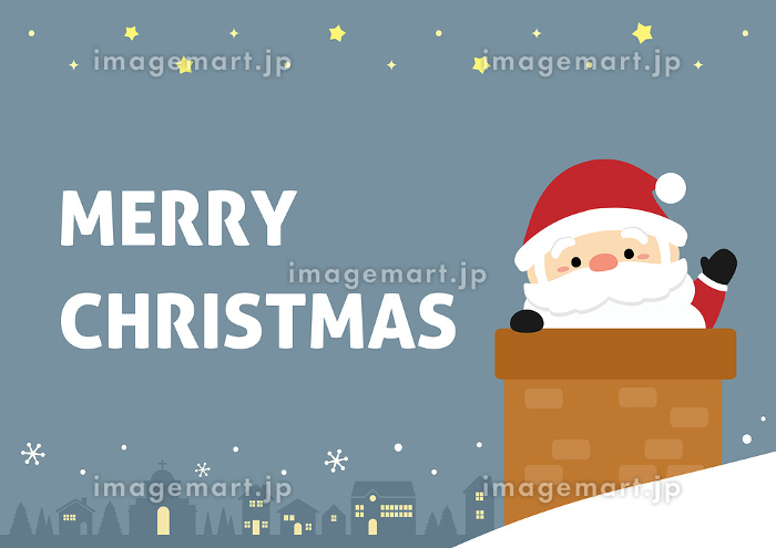 煙突から顔をだしているサンタクロースのクリスマスカードデザイン