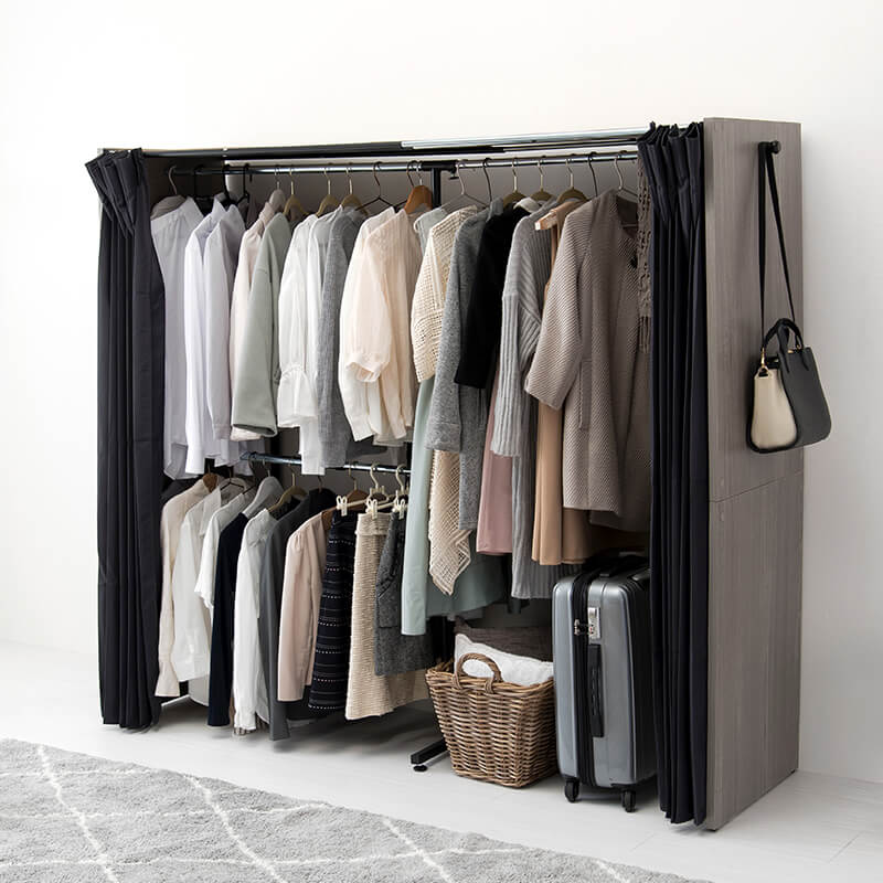 伸縮式クローゼット [幅118-195][棚なし/棚付き] Grande | ハンガー