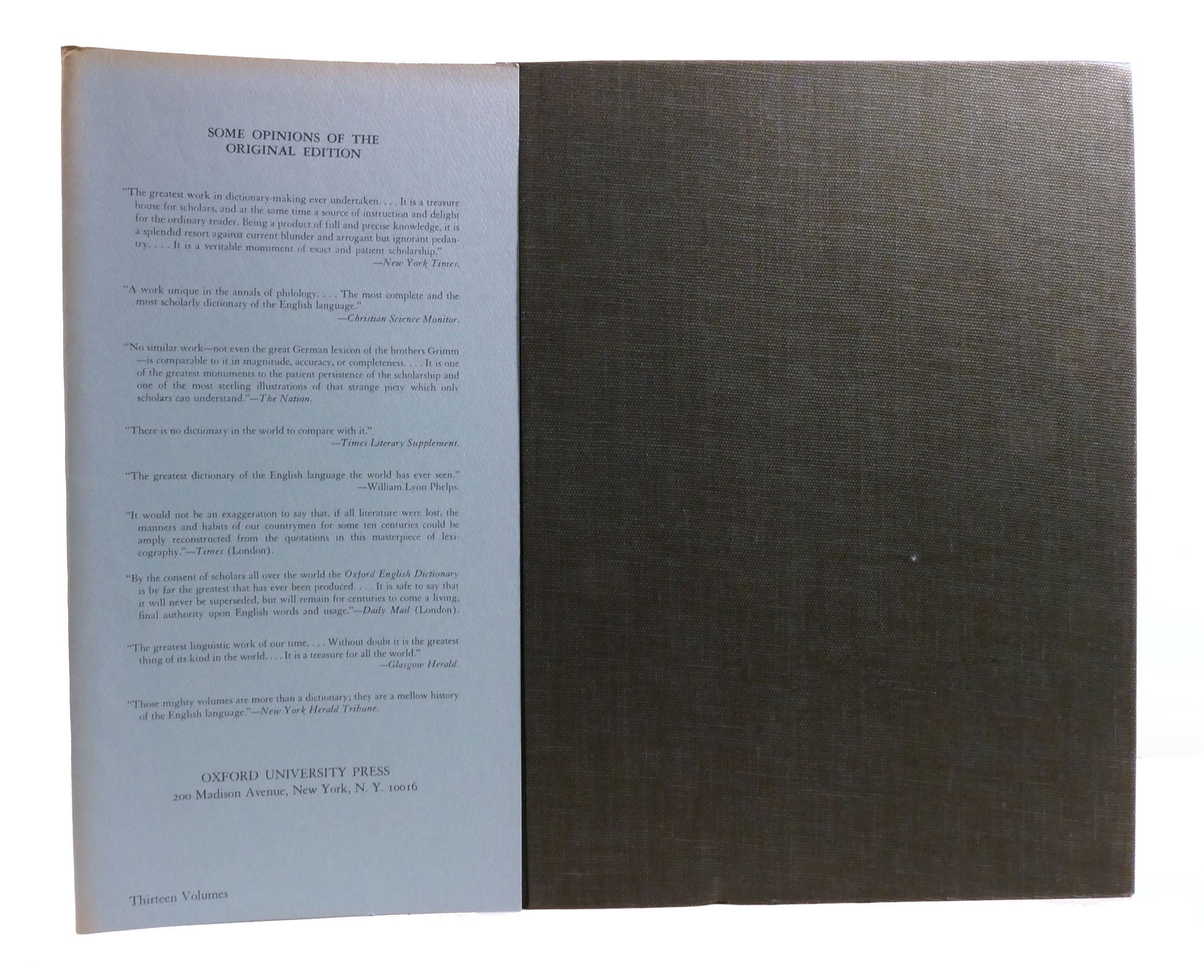 THE OXFORD ENGLISH DICTIONARY: 13 VOLUME SET Being a Corrected Re