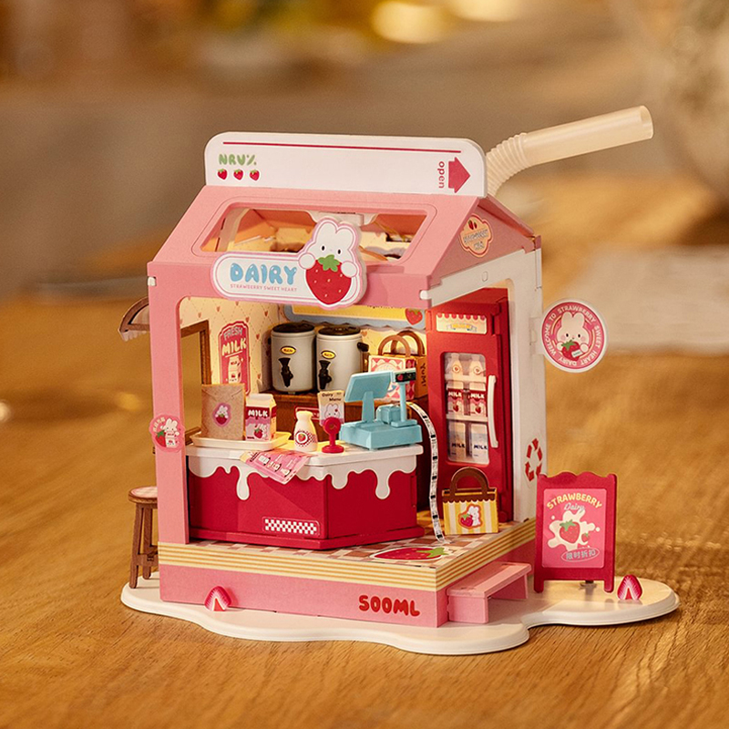 Rolife Puzzles DS034 Strawberry Milk Box DIY Miniature House