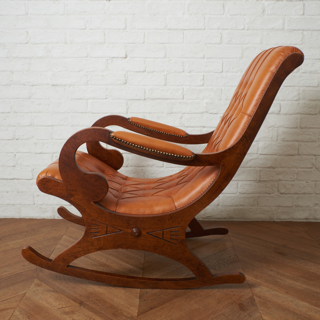 イタリア製クラシック 本革張りロッキングチェア｜rocca rocca