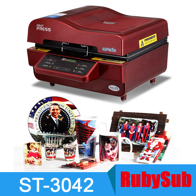 ST3042 3D昇華真空熱プレス機、ケース、マグカップ、プレート、ガラス
