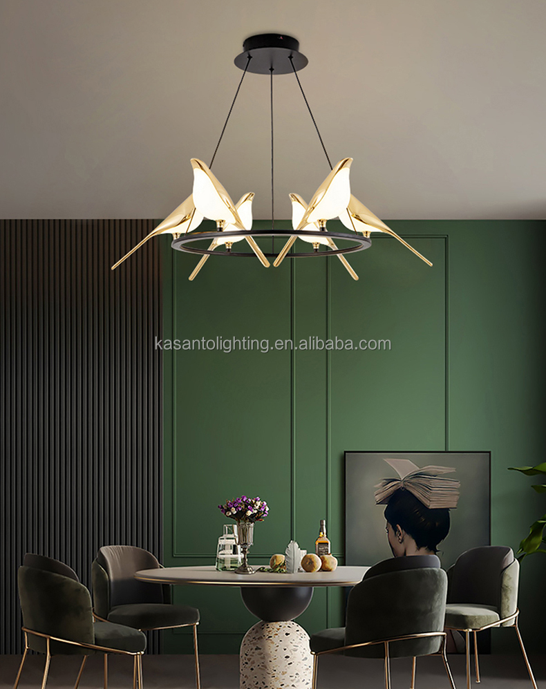 カサント照明リング鳥型ローズゴールドLEDメタルペンダントランプ装飾