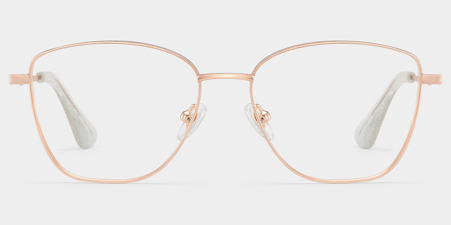 Skyler Square Rose Gold Metal Silver Glitter Glasses Frames | ZEELOOL