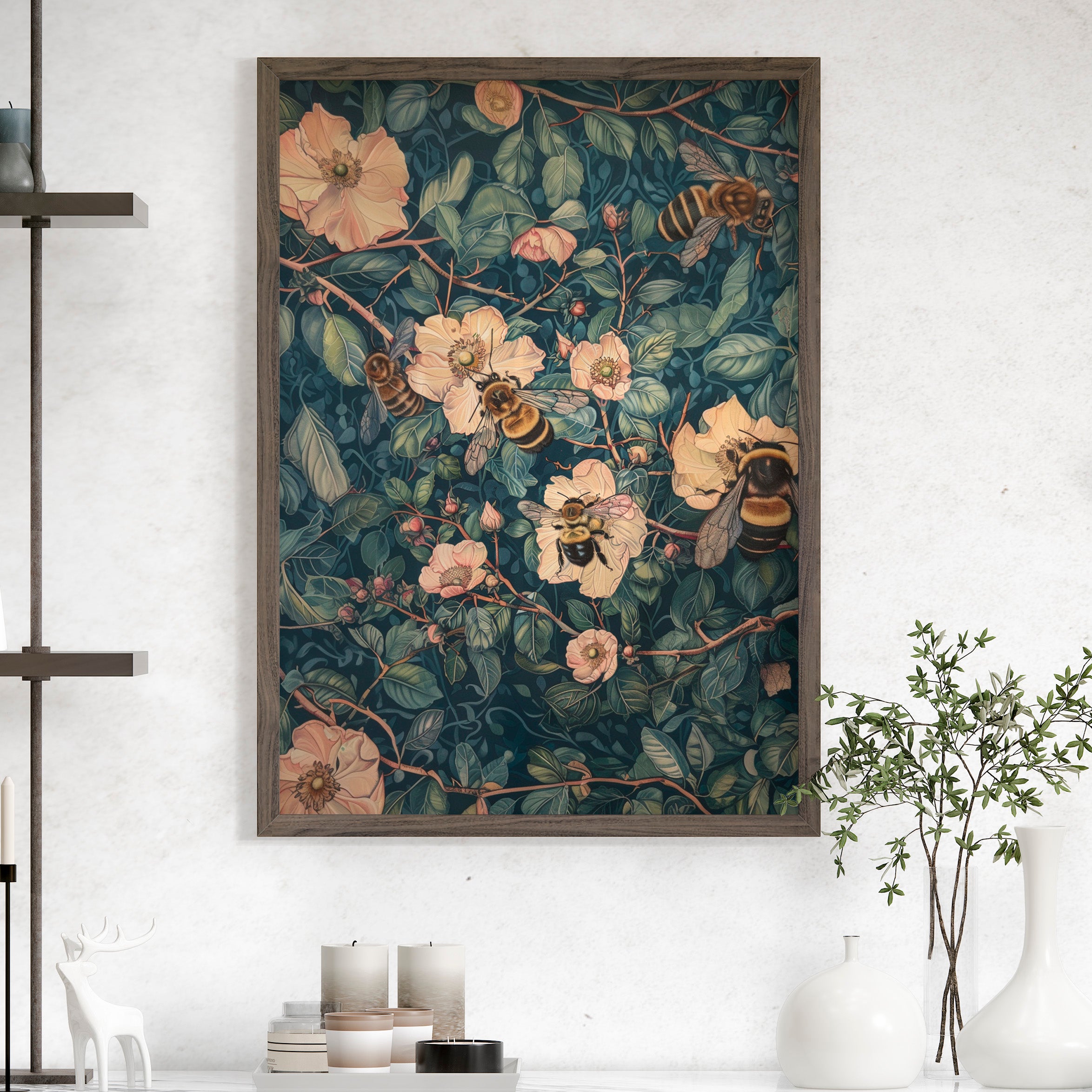 Buzzing Floral Symphony - Vintage Botanical Wall Art – Skyvinity