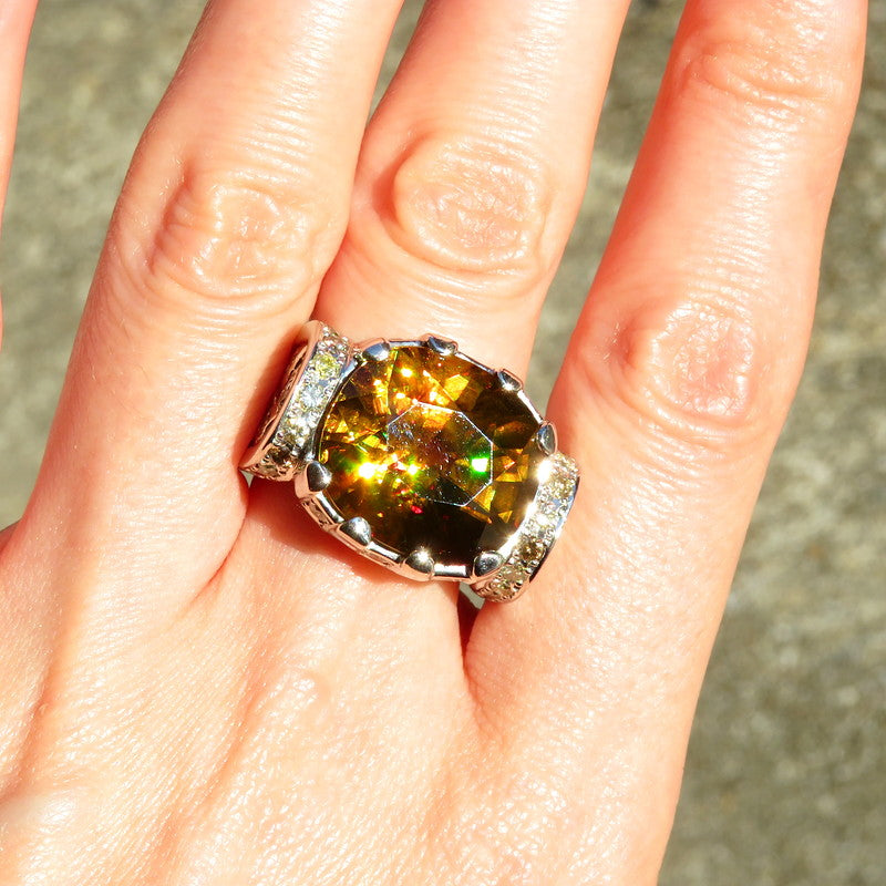 14号 大粒 メンズOK スフェーン 15.18ct ダイヤモンド 計1.44ct リング