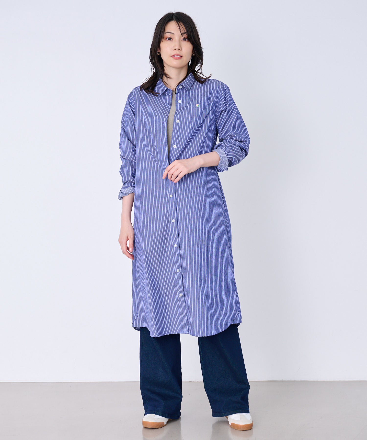 イージーケア ストライプ シャツワンピース（シャツワンピース