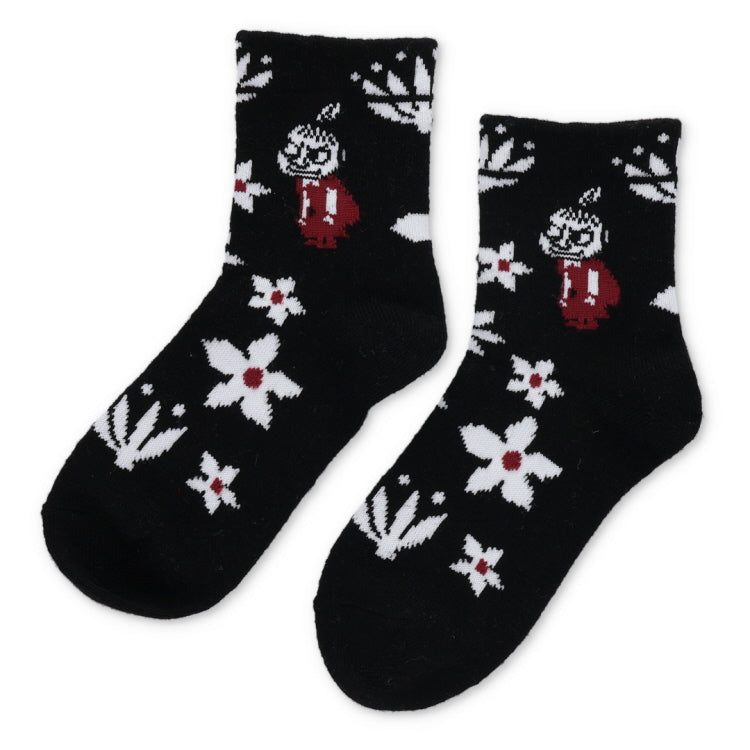 ロークルーソックス やわらかW（リトルミイと花柄/ブラック）MNL453510