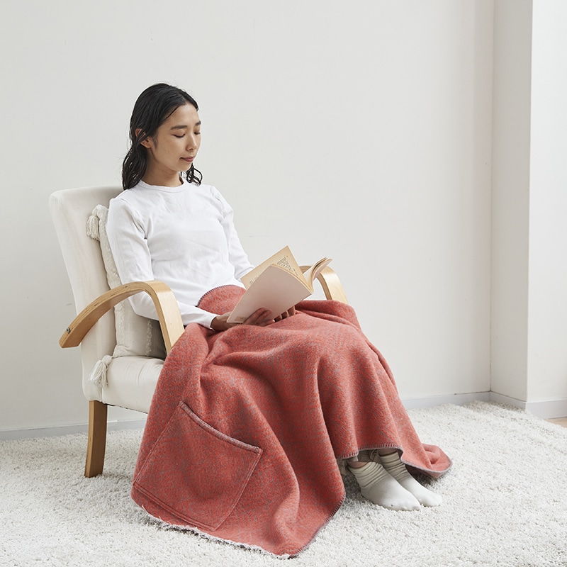 ひざ掛け（ポケット付き 洗えるウール×綿）(（ひざ掛け）170×80cm