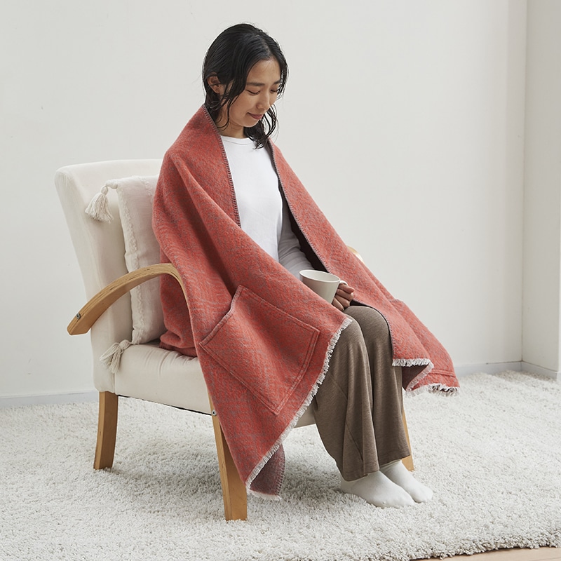 ひざ掛け（ポケット付き 洗えるウール×綿）(（ひざ掛け）170×80cm