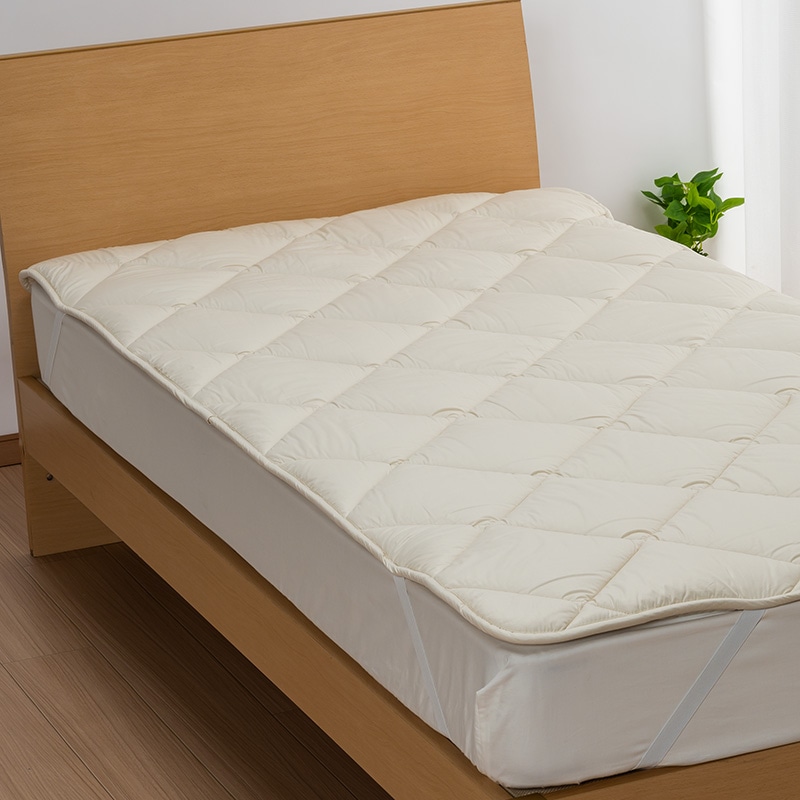ウォッシャブルウールベッドパッド （ダブル）140×200cm アイボリー 側