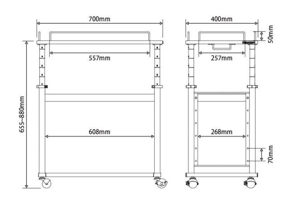 昇降式ワゴン PCディスプレイ 移動式ラックワゴン Be's製:Bauhutte